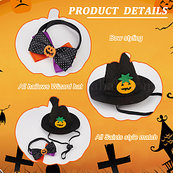 ポリエステル製のペット用帽子とネクタイ  ハロウィンテーマのカボチャ柄ペットコスチューム  プラスチックパーツ  ブラック  140x130mm&nbsp;AJEW-WH0453-39