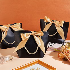 長方形の紙製ギフトトートバッグ  ちょう結びに  ショッピングバッグ  ブラック  7.1x21x16cm&nbsp;ABAG-WH0038-68A-01