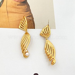 Line Brass Imitation Pearl Dangle Stud Earrings&nbsp;EJEW-M084-01G