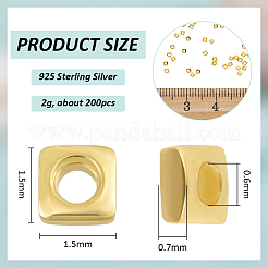 2g スターリングシルバースペーサービーズ925個  正方形  ゴールドカラー  1.5x1.5x0.7mm  穴：0.6mm  200個/ 2g&nbsp;STER-BC0003-49G