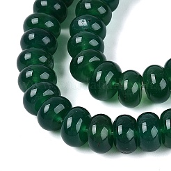 染め加工天然石瑪瑙ビーズ連売り  滑らかなロンデル  濃い緑  10~10.5x5.5~6.5mm  穴：0.5~0.9mm  約62~65個/連  13.98~15.16インチ（35.5~38.5cm）&nbsp;G-Q606-44B-02