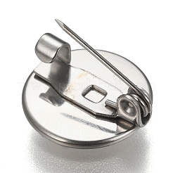 変色しにくい304ステンレススチール製ブローチ金具  フラットラウンド  ステンレス鋼色  トレイ：12mm  14x6mm  ピン：0.7mm&nbsp;X-STAS-F191-04P-12mm