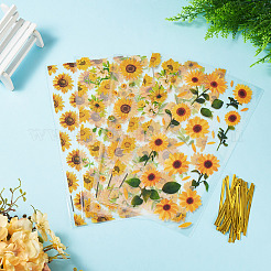プラスチック製クッキーキャンディ包装袋100個  花模様の長方形  金色のツイストワイヤータイ付き  ゴールド  268x125x0.1mm&nbsp;ABAG-TA0002-07A