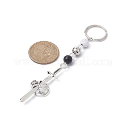 合金ペンダントキーホルダー  アイロンスプリットキーホルダーとアクリルビーズ付き  剣  スカル  11.4cm&nbsp;KEYC-JKC00627-04
