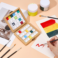 竹製とプラスチック製の空の水彩絵の具入れ 24 個  ペイントケースアートパレット用品用  ビスク  102x115x28mm&nbsp;AJEW-WH0696-016