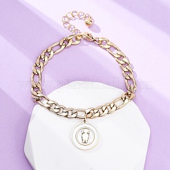 304 Stainless Steel Flat Round with Girl Charm Bracelets&nbsp;BJEW-A036-13G-01