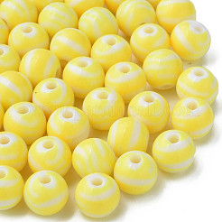 不透明な縞模様のアクリルビーズ  ラウンド  きいろ  11.5x10.5mm  穴：2.5mm  約549個/500g&nbsp;MACR-S373-27A-06