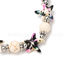 Starfish Synthetic Turquoise Beads & Brass Beads Stretch Bracelets&nbsp;BJEW-JB12408-01