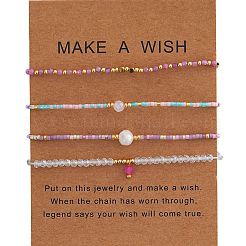 4Pcs 4 Styles Natural Gemstone Round Beaded Bracelets & Glass Seed Beads Adjustable Bracelets & Glass Round Beaded Charm Bracelets Set for Women&nbsp;EV4256-2