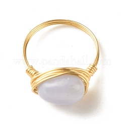 Natural Blue Lace Agate Oval Finger Rings&nbsp;RJEW-JR00441-02