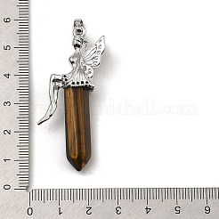 天然タイガーアイ尖ったペンダント  ファセット弾チャーム  ラックメッキ付き プラチナメッキ 真鍮製 フェアリー  24x13mm  穴：5x8mm&nbsp;G-Z033-15P-02