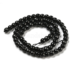 Faceted Round Natural Black Onyx Beads Strands&nbsp;G-S132-01