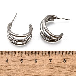 変色しない304ステンレススチールのC字型スタッドピアス  女性用チャンキーハーフフープピアス  ステンレス鋼色  18x18x9mm  ピン：0.8mm&nbsp;EJEW-G298-13A-P