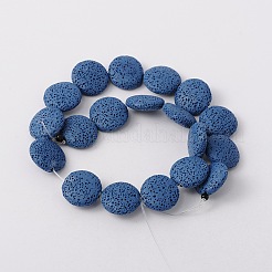 レンズ豆染めの合成溶岩ビーズ連売り  ブルー  20~22x7mm  穴：1mm  約19個/連  15.3インチ&nbsp;G-N0103-21