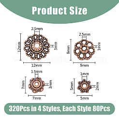 チベットスタイルの合金キャップ320種類4個  混合図形  赤銅鉱  5.5~12x2~4mm  穴：1~2.5mm  80個/スタイル&nbsp;FIND-DC0003-94