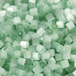 ガラスシードビーズ  模造キャットアイ  丸い穴  六角  ミディアムアクアマリン  3.5x3.8x3.5mm  穴：1mm  約140個/10g&nbsp;X1-SEED-H002-D-A805