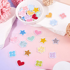 刺繍布アイロン接着/縫い付けパッチ2セット  マスクと衣装のアクセサリー  アップリケ  花  ミックスカラー  16.5~21.5x19.5~20.5x1.5mm  16個/セット&nbsp;DIY-TA0013-08
