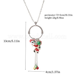合金エナメルとラインストーンのペンダントネックレス  リングとサンタクロースとクリスマスベル  赤と緑  プラチナ  28.35インチ（72cm）&nbsp;FS-WG43311-01