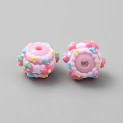 不透明なアクリルビーズ  手描きビーズ  エナメルスタイル  イチゴと花のロンデル  ピンク  14.5x21.5x21mm  穴：3.5mm&nbsp;MACR-CJC0016-21B