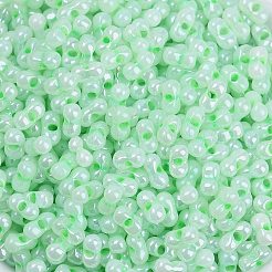 不透明色光沢ガラスシードビーズ  丸い穴  ピーナッツ  アクアマリン  3.5x6x3.5mm  穴：0.8mm  約100個/10g&nbsp;X1-SEED-K010-04C