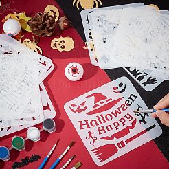 ハロウィーン 16 個 16 スタイル ペット プラスチック中空アウト描画絵画ステンシル テンプレート  ハロウィーンをテーマにした模様の正方形  ハロウィーン模様  130x130x0.1mm  1個/スタイル&nbsp;DIY-WH0349-58