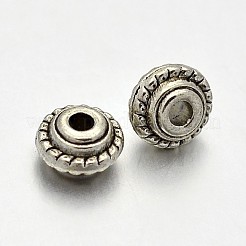 チベットスタイルの合金ロンデルスペーサービーズ  鉛フリー＆カドミウムフリー＆ニッケルフリー  アンティークシルバー  5x3mm  穴：1mm&nbsp;PALLOY-E381-08AS-NR