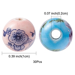 印刷された手作りの磁器のビーズ  ラウンド  ミックスカラー  10mm  穴：2mm&nbsp;PORC-YW0001-04