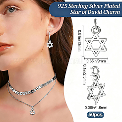50個の合金チャーム  デビッドチャームの星  長持ちメッキ  丸カン付き  925銀メッキ  13x9x1.6mm  穴：2.5mm&nbsp;FIND-BBC0005-41