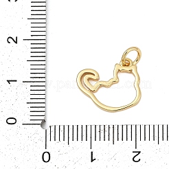 真鍮製チャーム  猫の形  丸カン付き  カドミウムフリー＆鉛フリー  ラックめっき  長持ちメッキ  18KGP本金メッキ  13x15x1.5mm  穴：3.6mm&nbsp;KK-S527-19G