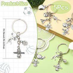 合金キーホルダー5個  鉄パーツ  アンティークシルバー＆プラチナ  7~7.8cm  5個/セット&nbsp;KEYC-CJ00006