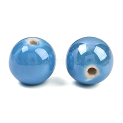 釉薬をかけた磁器ビーズ  光沢のあるセラミックビーズ  ラウンド  空色  18mm  穴：2~3.5mm&nbsp;X-PORC-D001-18mm-12