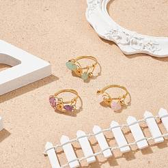 Natural Mixed Stone Chips with Brass Beaded Finger Ring&nbsp;RJEW-JR00515