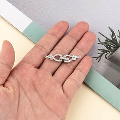 真鍮製マイクロパヴェキュービックジルコニア折りたたみ式クラスプ  鉛フリーとニッケルフリー  透明  プラチナ  43x10x5mm  穴：1mm&nbsp;ZIRC-F013-01P-FF