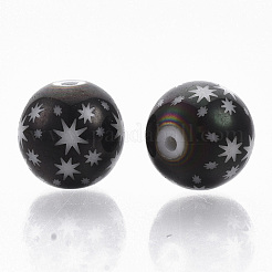 クリスマス電気めっきガラスビーズ  星柄丸  ガンメタ色メッキ  10mm  穴：1.2mm&nbsp;EGLA-R113-07H