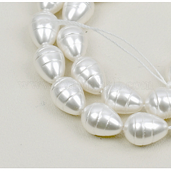 シェルパールビーズ連売り  ドロップ  染め  ホワイトスモーク  15~16.5x12~13.5mm  穴：1mm  約25個/連  15.7インチ（39.8cm）&nbsp;BSHE-K010-05A