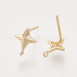 真鍮製スタッドピアスパーツ  ニッケルフリー  カン付き  18KGP本金メッキ  スター  星：9.5x7mm  穴：0.9mm  ピン：0.8mm&nbsp;KK-T048-015G-NF