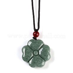 Natural Jadeite Carved Clover Pendant Necklaces&nbsp;NJEW-F321-01