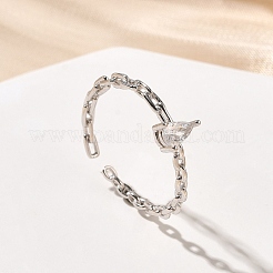 925 Sterling Silver Pave Cubic Zirconia Open Cuff Rings&nbsp;RJEW-R016-01P-01