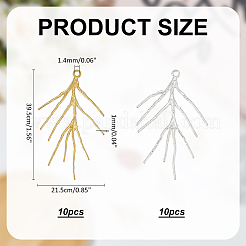 20個2スタイル真鍮ペンダント  ブランチ  ミックスカラー  39~39.5x20~21.5x1~1.5mm  穴：1.2~1.4mm  10個/スタイル&nbsp;KK-ME0001-40