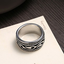 メンズステンレススチールフィンガー指輪  ワイドバンドリング  アンティークシルバー  usサイズ11（20.6mm）&nbsp;RJEW-BB29955-11