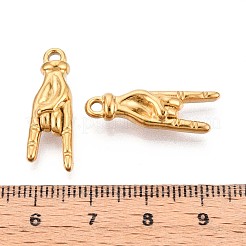 304ステンレスペンダント  イオンプレーティング（ip）  ロックジェスチャーチャーム  18KGP本金メッキ  25.5x8.5x5.5mm  穴：2mm&nbsp;STAS-T065-21B-G