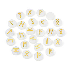 Brass Elder Futhark Alphabet Engraved Symbol Flat Round Opalite Rune Stones&nbsp;G-I373-01O