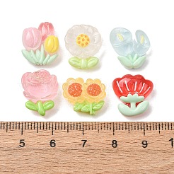 透明樹脂カボション  花  ミックスカラー  12~15.5x12~14x5.5~8.5mm&nbsp;CRES-A064-06