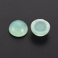 クリアアクリルカボション  グリッターパウダー付き  半円  アクアマリン  14x7mm&nbsp;TACR-N006-51A-05