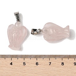 天然石ローズクォーツペンダント  201ステンレススチール製金具付き  天使  24~25x15~16x7~8mm  穴：5x7mm&nbsp;G-B127-10P-14
