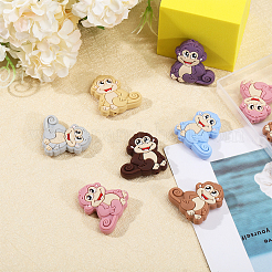 14Pcs 7 Colors Monkey Food Grade Eco-Friendly Silicone Focal Beads&nbsp;SIL-CA0003-10