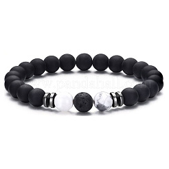 8mm Round Frosted Natural Obsidian & Howlite & Lava Rock Beaded Stretch Bracelets for Women Men&nbsp;AC1855-1