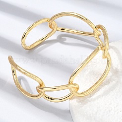 Brass Large Oval Link Chain Cuff Bangles for Women&nbsp;KK-CBACA61-04G