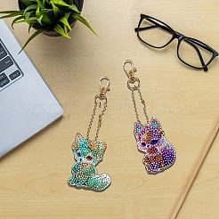 DIYキツネ模様ダイヤモンド塗装キーホルダーキット  アクリル板入り  キーホルダークラスプ  ビーズチェーン  樹脂ラインストーンバッグ  ダイヤモンド付箋  トレープレート＆のり粘土  ミックスカラー  75mm  5個/セット&nbsp;WG26361-01