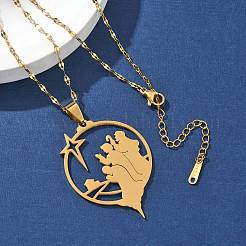 201 Stainless Steel Hollow Star with Prayer Pendant Necklaces for Ramadan & Eid Mubarak&nbsp;NJEW-D318-04G